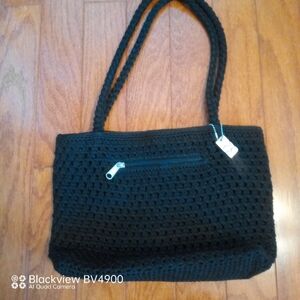 Lina Handbag  - Black Woven Shoulder Bag